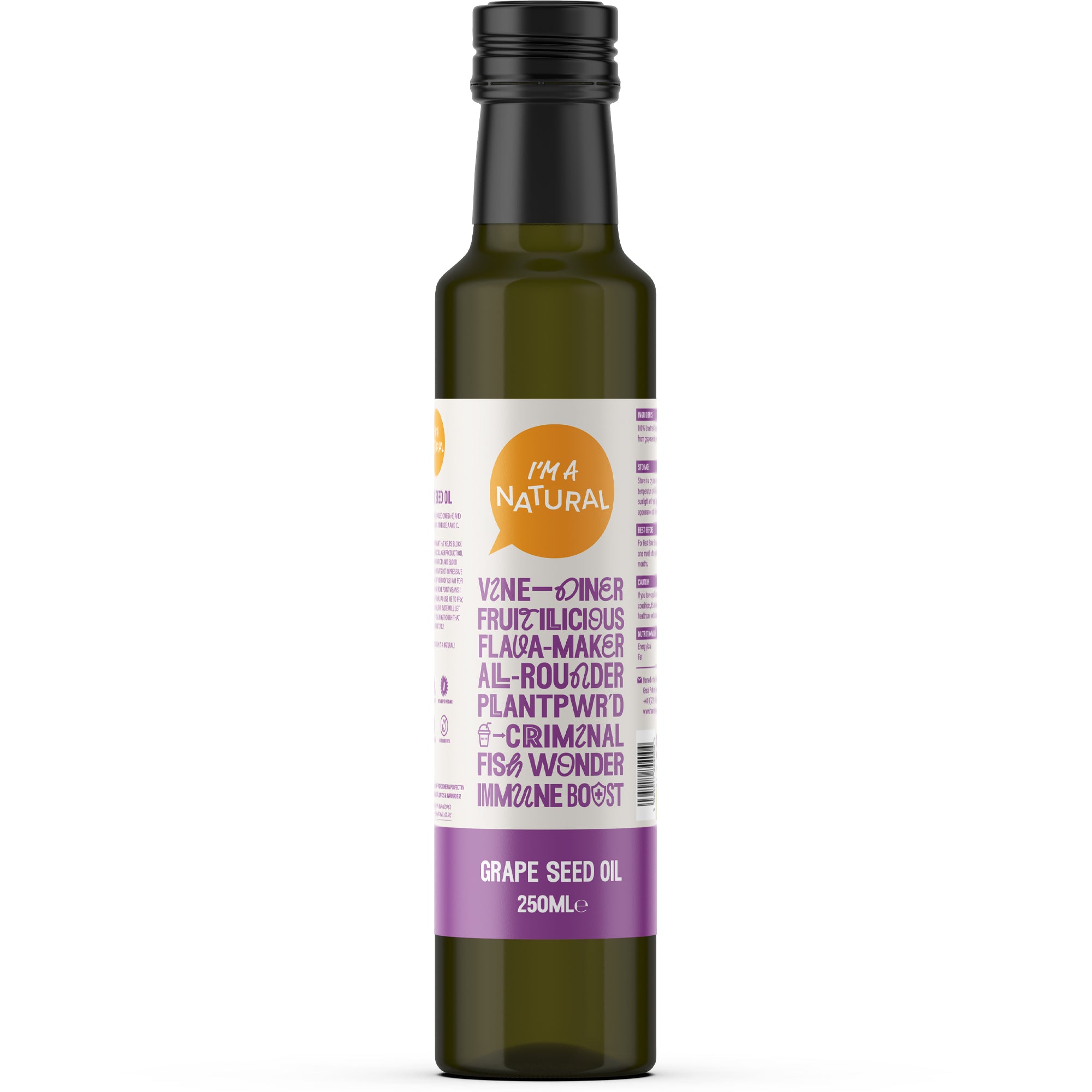 Cold Pressed Grapeseed Oil 250ml glass bottle by I'm A Natural